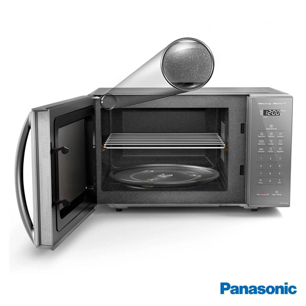 Microondas Panasonic Dupla Refeição 27L 220V 800W Antibacteria AG Antiaderente Prata - NN-ST55LMRU